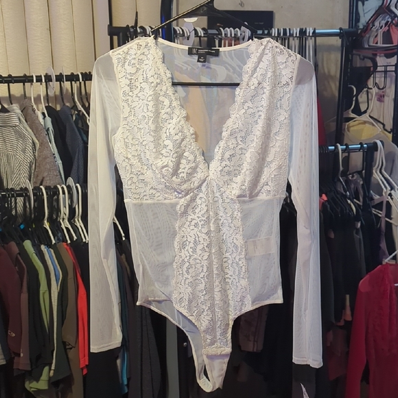 INC International Concepts Sheer White Lace Bodysuit - Picture 1 of 4